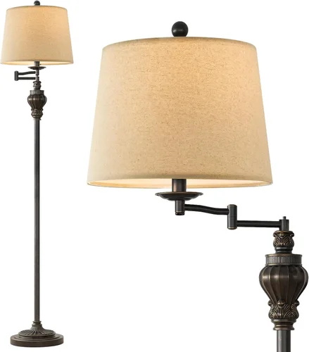 G-SAFAVA Lámpara de pie vintage de 61 pulgadas con brazo oscilante ajustable de 350°, lámpara de pie para dormitorio, sala de estar, mesita de