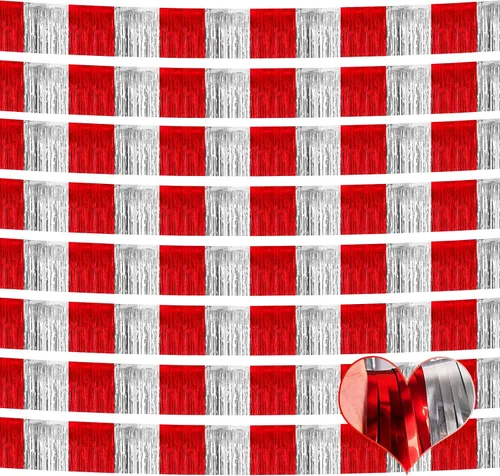 Miniatura 6 de Paquete de 10 unidades de 3,05 m de guirnalda de flecos de papel de aluminio con borlas metálicas, bandera para colgar en la pared, serpentinas