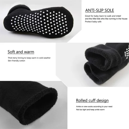 Miniatura 6 de VWU - Medias de altura media con antideslizante, de algodón grueso y cálido, unisex, talla 0-6T, paquete de 6 pares
