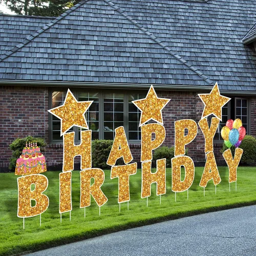 Miniatura 17 de Jetec 18 Piezas de Carteles de Cumpleaños para Patio con Estacas, Carteles de Cumpleaños al Aire Libre de 16 Pulgadas, Decoraciones de Cumpleaños