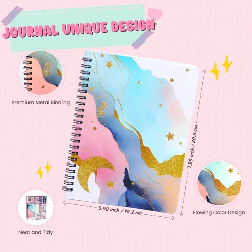 Miniatura 6 de EDUMAN Kit de diario rosa para niñas, juego de papelería, juego de diario para adolescentes y adolescentes, juego de suministros para álbumes