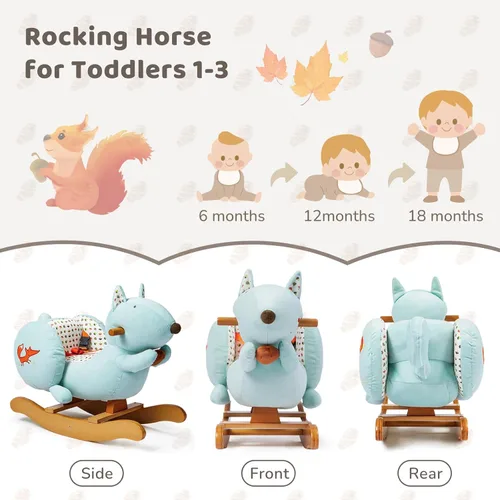 Miniatura 4 de labebe Caballo Mecedor de Bebé, Caballo Mecedor de Ardilla Azul para Niños de 1 a 3 Años, Niño y Niña, Ardilla de Peluche Mecedora con Cinturón