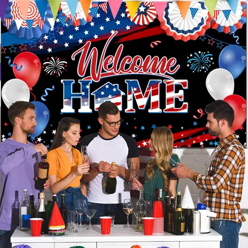 Miniatura 4 de Cartel de bienvenida a casa, decoración del día de los veteranos, tela patriótica, telón de fondo de fotos del ejército militar para despliegue