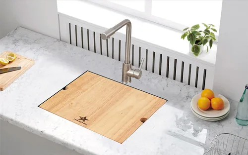 STARSTAR Fregadero de cocina de acero inoxidable 304 con rejilla, colador de madera, tabla de cortar, colador con cesta (21 x 18 x 10)