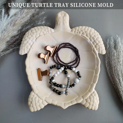 Miniatura 2 de Wehous Molde de resina con textura de tortuga, bandeja de almacenamiento de silicona para resina epoxi, contenedor creativo de animales marinos