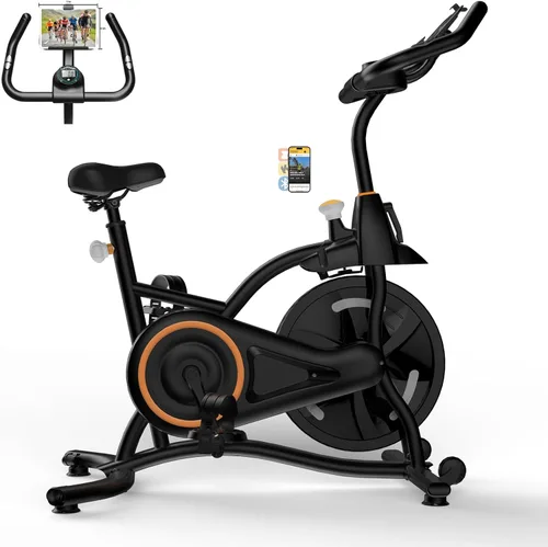 Hillhub Bicicleta estática, bicicletas estacionarias para el hogar con sensor de pulso de agarre y ajuste de resistencia continuo, bicicleta de Negro