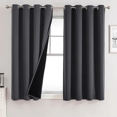 Miniatura 87 de ChrisDowa - Cortinas 100% opacas, para dormitorio, con forro negro, 2 capas gruesas, aislamiento térmico y ojales, 63 pulgadas de largo, juego de 2