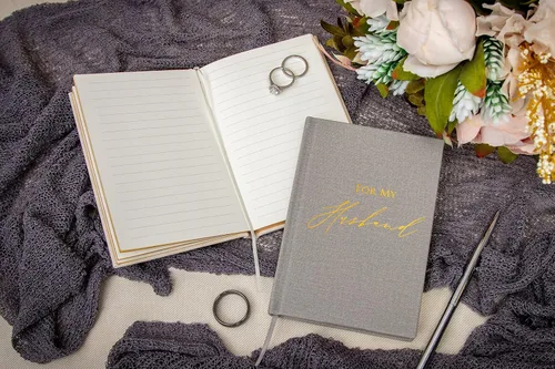 Miniatura 6 de MUUJEE Libros de Votos de Tapa Dura (Juego de 2) – Libros de Discursos de Ceremonia de Boda con Relieve de Papel Metalizado para Renovación
