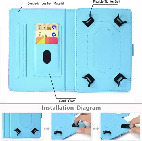 Miniatura 3 de Funda universal para tablet de 7 pulgadas, piel sintética [ranuras para tarjetas], cubierta magnética, para Samsung Galaxy Tab E/Tab A 7.0, Fire 7