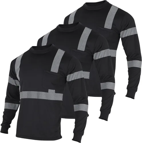 VENDACE 3 piezas de camisetas de seguridad reflectantes de alta visibilidad de manga larga para trabajo en construcción para hombres Clase 3 Negro -