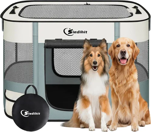 Miniatura 10 de Corralito para perros, gatos y mascotas, corralito portátil para perros en interiores y exteriores, viajes, camping, carpa jaula plegable para Gris