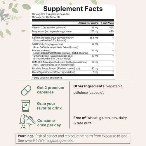 Miniatura 2 de Micro Ingredients Saffron+ Advanced Supplements, 60 cápsulas vegetarianas – 10 en 1 con extracto de azafrán, vitamina C soluble en grasa de alta