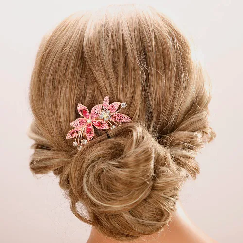 Miniatura 7 de Aimimier Peine para el cabello de cristal con hojas de flores para novia, boda, delicado, diamantes de imitación, peines laterales, horquillas