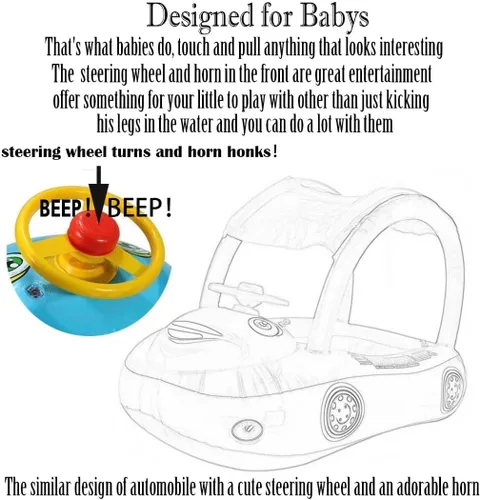 Miniatura 4 de Flotador de piscina para bebé con dosel de verano, volante, sombrilla de natación, anillo de natación para automóvil, juguetes inflables, asiento