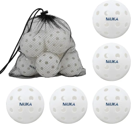 Miniatura 10 de Muka Paquete de 10 bolas de pickleball con bolsa de cordón, bolas de pickleball de 40 agujeros para exteriores