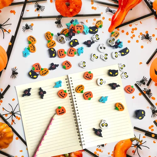 Miniatura 7 de Kleeblatt Borradores de Halloween para niños, 90 unidades, 6 estilos, mini golosinas divertidas de Halloween sin dulces, recuerdos de fiesta