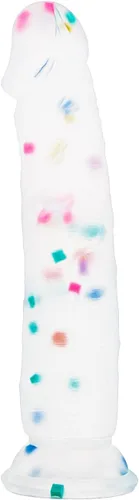 Dildo realista de silicona de 7 pulgadas Confetti para principiantes con base de ventosa acampanada para uso sin manos, consolador anal para el