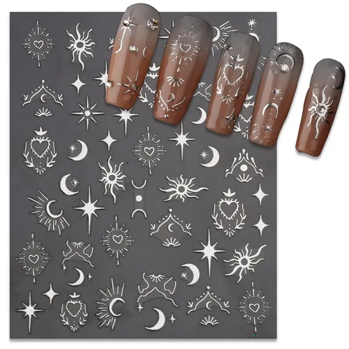 Miniatura 3 de TailaiMei Calcomanías para uñas de luna y estrella, para el día de San Valentín, calcomanías autoadhesivas de arte de uñas de corazón dorado