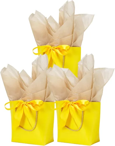 Miniatura 12 de Aosric Paquete de 12 bolsas de regalo negras con cinta de lazo, 7.48 x 3.54 x 7.9 pulgadas, elegante bolsa de regalo de cartulina pequeña con asas