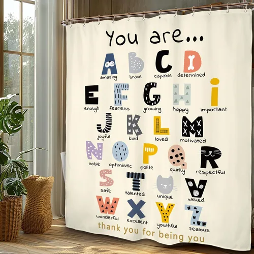 Miniatura 4 de Miyotaa ABC Frases Alfabéticas Juego de Cortina de Ducha 60Wx71H Pulgadas Frases Positivas Inspiradoras Motivacionales Estás Aprendiendo Cortina