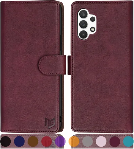 SUANPOT Funda de piel tipo cartera para Samsung Galaxy A32 5G con bloqueo RFID, soporte para tarjetas de crédito, funda de teléfono con tapa tipo