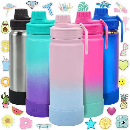 Miniatura 35 de CHILLOUT LIFE Botella de agua aislada para niños de 12 onzas para la escuela con tapa de boquilla a prueba de fugas y bonitas calcomanías Azul