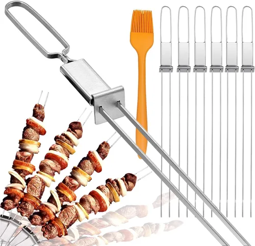 Miniatura 9 de Brochetas para Asar - Brochetas de 33 cm con Barra de Empuje de Doble Punta Antideslizante de Metal para Kabobs, Brocheta de Acero Inoxidable