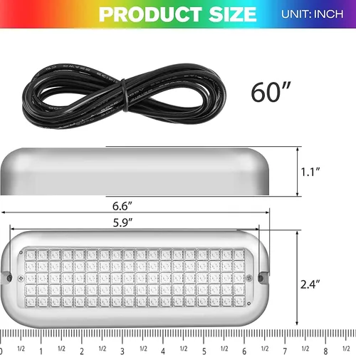 Miniatura 7 de HUSUKU P1 (2.0) 6.6 pulgadas 3600LM Luces LED marinas para barco bajo el agua, 10-36V 90LED IP68, acero inoxidable 316, montaje en superficie