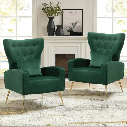 Miniatura 29 de Sillas decorativas de terciopelo con respaldo de ala y almohada lumbar, sillón moderno para sala de estar, dormitorio, silla auxiliar de recepción