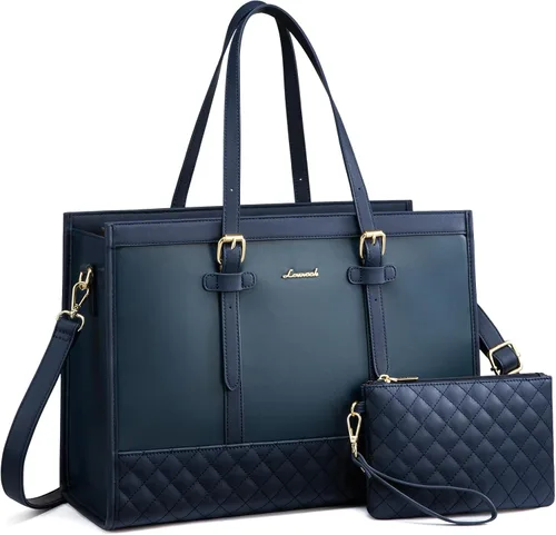 Miniatura 27 de LOVEVOOK Bolsa para Laptop para Mujeres de 15.6 pulgadas Bolsa Tote de Lona para Laptop, Bolsa de Trabajo de Gran Capacidad con Cartera de Mano