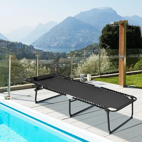 S AFSTAR Sillón para exteriores, tumbona plegable para patio con respaldo de 4 posiciones y reposapiés de 2 posiciones, silla de playa portátil para