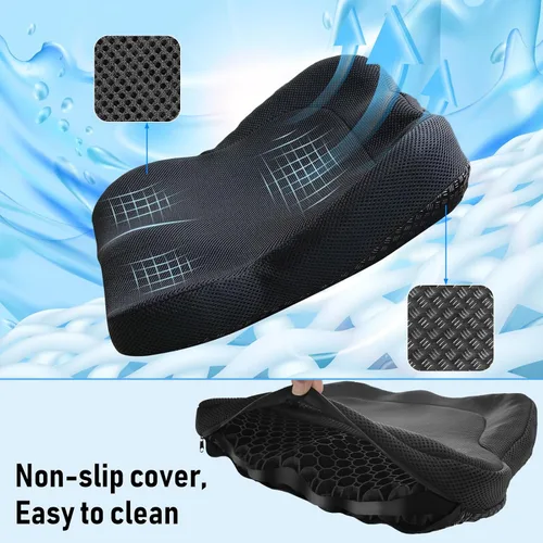 Miniatura 4 de Cojín de Asiento de Gel Refrescante, Diseño de Panal Grueso y Transpirable que Absorbe los Puntos de Presión, Cojín de Gel con Funda Antideslizante