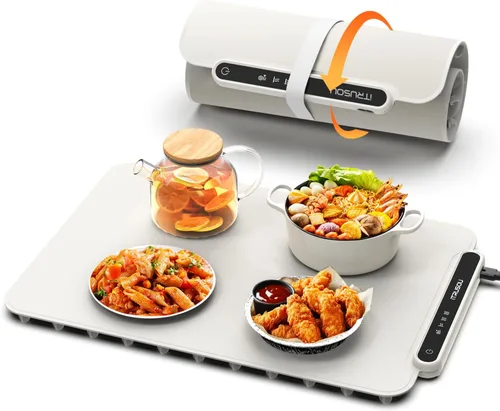 Miniatura 11 de Tapete Calentador de Alimentos, iTRUSOU Bandeja Calentadora Eléctrica con Calentamiento de Superficie Completa para Mantener los Alimentos Calientes