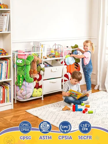 Miniatura 7 de VBABY Estantería para niños y almacenamiento de juguetes, estante grande 3 en 1 para habitaciones de niños, zoológico de animales de peluche