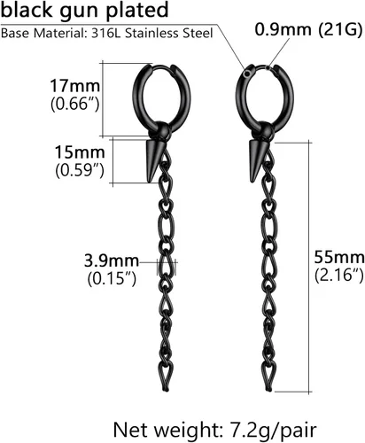 Miniatura 5 de Aretes colgantes de acero inoxidable para hombres y mujeres, chapados en oro de 18 quilates, aretes colgantes con bisagras, aretes de cadena larga