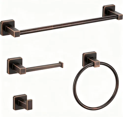 Miniatura 8 de Juego de accesorios de baño de 4 piezas, juego de toallero de acero inoxidable negro mate, incluye barra de toalla de 20 pulgadas, anillo de toalla