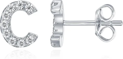 Pavoi aretes de plata 925 con imitación de diamantes, con iniciales del alfabeto, rodio con destellos plateados, do, cw