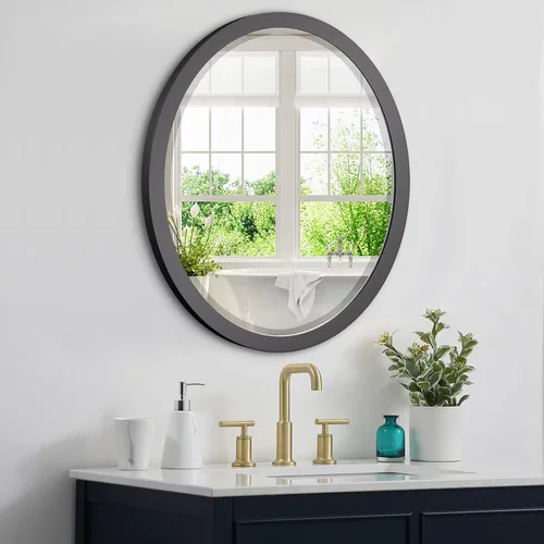 LYYYXGYP Espejo de pared ovalado de 23 x 29 pulgadas, marco de metal negro mate, espejos decorativos para montaje en pared, para tocador, baño,