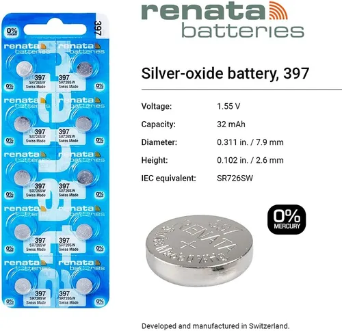 Miniatura 2 de Renata Batteries Batería de óxido de plata 397 0% mercurio (paquete de 5)
