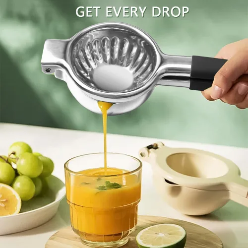 Miniatura 2 de Exprimidor de limón de acero inoxidable, exprimidor de limón y frutas con asas de silicona, exprimidor manual grande de cítricos Negro
