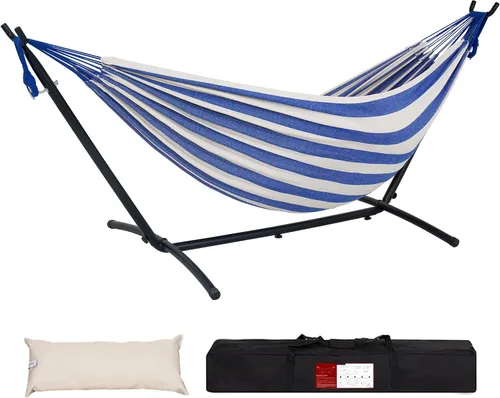 Miniatura 20 de Lazy Daze Hammocks Hamaca doble con soporte de acero de 9 pies que ahorra espacio, incluye funda de transporte portátil, capacidad de 450 libras