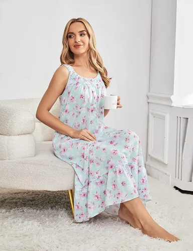 Miniatura 5 de IZZY + TOBY Camisones de algodón para mujer, sin mangas, suave, camisón de noche, camisón largo