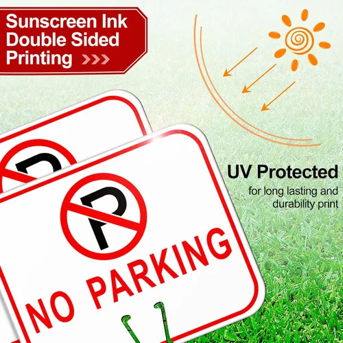 Miniatura 5 de Geetery 6 letreros de no estacionamiento, de 12.6 x 10.4 pulgadas, PVC de doble cara, impermeable, resistente a la intemperie, protección UV