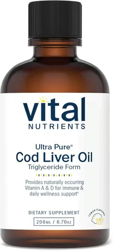 Vital Nutrients - Aceite de hígado de bacalao ultra puro 1025 (grado farmacéutico) - Aceite de hígado de bacalao noruego 100% puro - 6.8 fl oz por