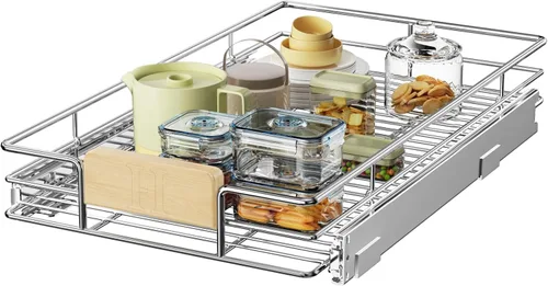 Miniatura 17 de LOVMOR Organizador de gabinete extraíble con mango de madera, 16½ pulgadas de ancho x 21½ pulgadas, organizador deslizante para cocina, despensa 1