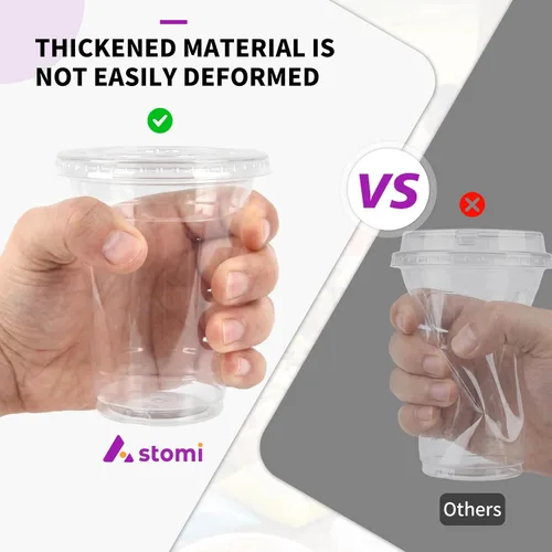 Miniatura 3 de Astomi Vasos de plástico desechables de 10 onzas, tazas de café helado transparentes con tapas y pajitas, vasos de plástico resistentes y seguros