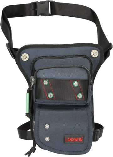 Miniatura 6 de Bolsa Cangurera Larswon con Ajuste en Muslo y Cintura, Riñonera Táctica, Bolsa para Motocicleta Impermeable D- Verde azulado