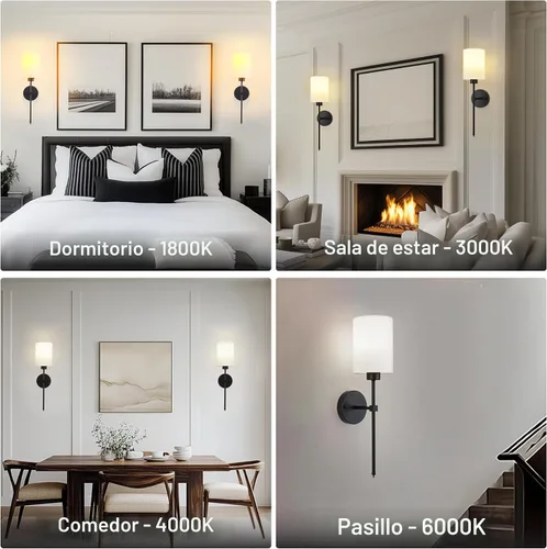 Miniatura 8 de Juego de Dos Apliques de Pared a Batería, Luz de Pared Inalámbrica Recargable con Control Remoto, Regulable, Luz Ámbar/Blanco Cálido/Blanco Negro