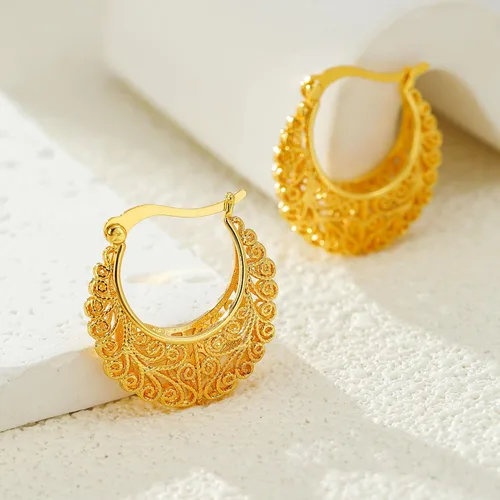 Miniatura 3 de Aretes de aro de oro de filigrana, aretes pequeños vintage para mujer