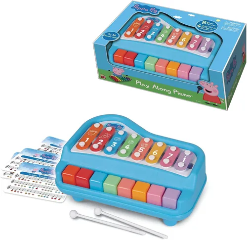 Miniatura 5 de Peppa Pig: Piano Play Along - Paino y xilófono 2 en 1, 8 notas y llaves, incluye: 4 tarjetas de canciones y 2 mazos, juguetes educativos de música